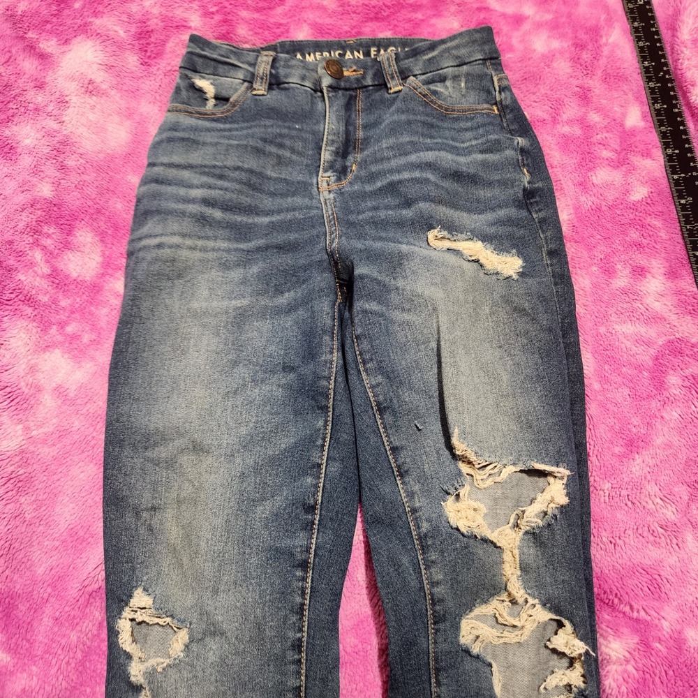 American‎ Eagle Women's Dream Jean Size 000 Curvy Hi-Rise Jegging Short Blue